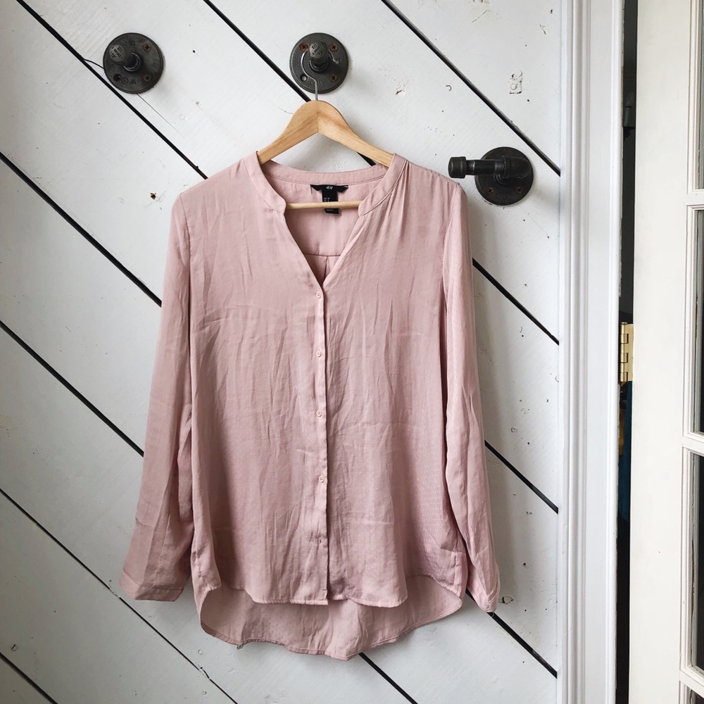 Pink silky button down
